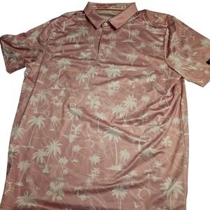 Obla Polo Shirt Mens XL Pink White Palm Tree Print Performance Golf Lightweight